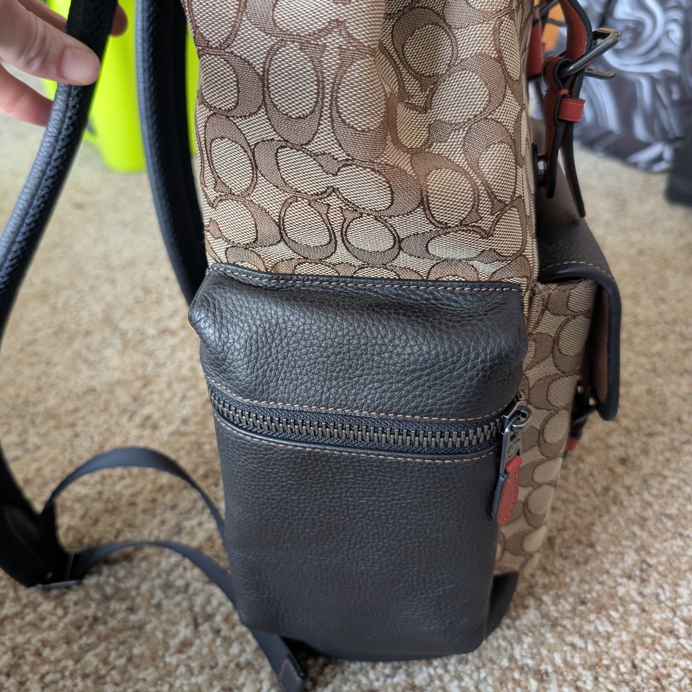 Coach Tan and Black Backpack with Leather Accents and Structured Shape - Picture 5 of 9
